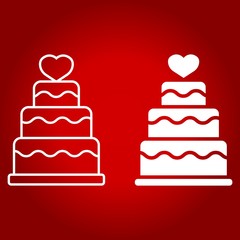 Stacked love cake line and glyph icon, valentines day and romantic, wedding cake sign vector graphics, a linear pattern on a red background, eps 10.