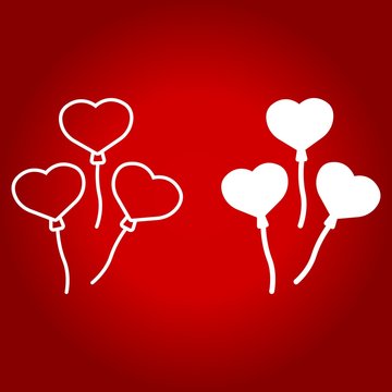 Heart shaped balloons line and glyph icon, valentines day and romantic, celebrate sign vector graphics, a linear pattern on a red background, eps 10.