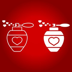 Love perfume with hearts line and glyph icon, valentines day and romantic, love sign vector graphics, a linear pattern on a red background, eps 10.