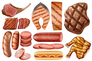 Different types of food on white background