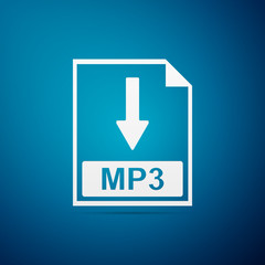 MP3 file document icon. Download MP3 button icon isolated on blue background. Flat design. Vector Illustration