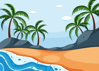 Background scene with coconut trees on beach