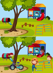Two playground scenes with and without children