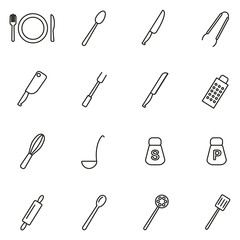 Dinner Set or Cutlery Icons Thin Line Vector Illustration Set