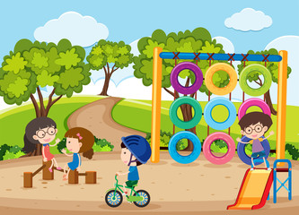 Four children playing in playground