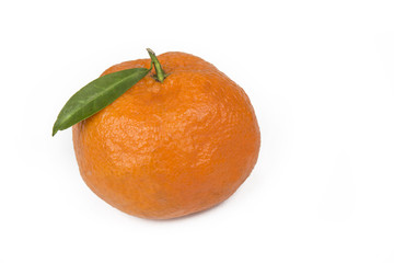 Tangerine or clementine with green leaf isolated on white background