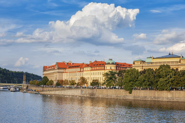 Naklejka na ściany i meble .Panoramic view of the river Vltava, embankment, bridges in the city of Prague. Czech Republic.