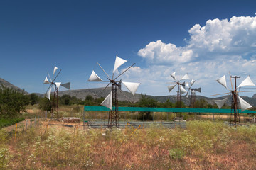Windmills of Lasithi Plateau on Crete, Greece