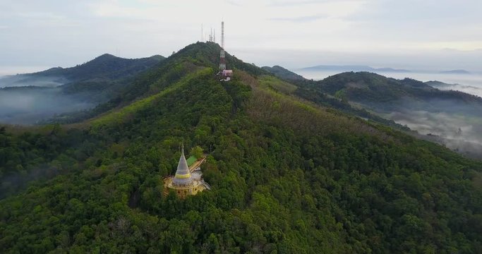 4k Aerial Movie of Temple on Top of the mountain with fog cover the mountain