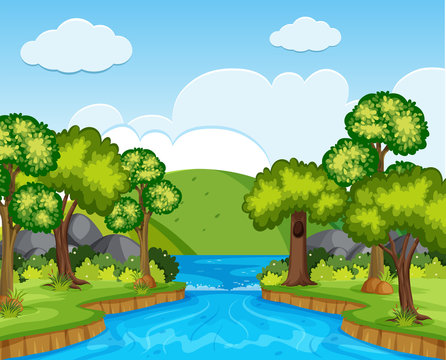 Nature scene with trees and river