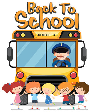Back to school theme with kids and school bus