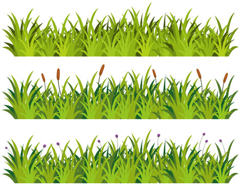 Three grass patterns with flowers