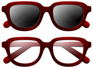 Eyeglasses and sunglasses with red frames
