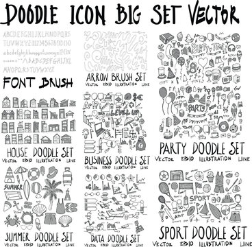 MEGA set of doodles vector. Collection of Data, Arrow, Party, Summer, House, Business, Shopping, Sport eps10