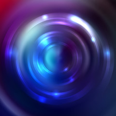 Abstract background with luminous swirling backdrop. Vector infinite round tunnel of shining flares. Blue, purple colors.
