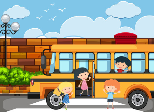 Children getting off the school bus