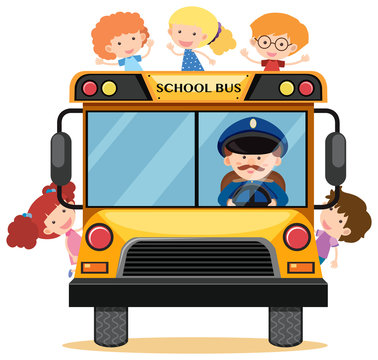 Many children riding school bus