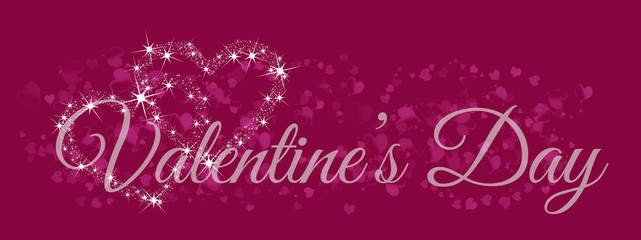 Fototapeta na wymiar Valentine's Day lettering on a pink background with two connected hearts made of shining stars - diamonds