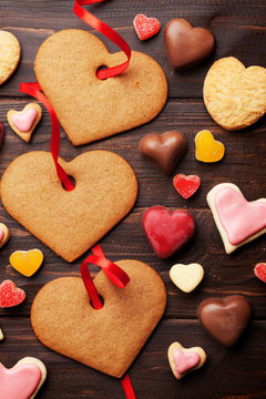 Valentines day greeting card with heart cookies