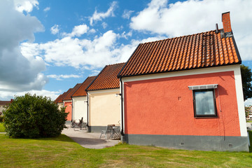 Street with colorful houses in Sweden