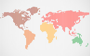 Abstract colorful world map with lines. World stripes map. Vector