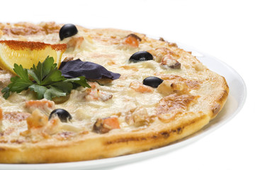 Tasty pizza with salmon