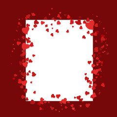 White frame surrounded by red hearts on a red background - Valentine's Day, Mother's Day, Wedding