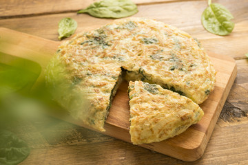 Omelette  of spinach and cheese and leek (3d effect)