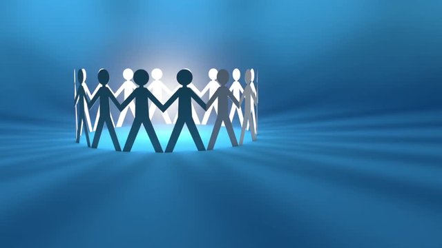 3D rendered Animation of symbolic People standing together and forming a circle holding hands. Key visual for a Team, Friendship, Community or Family.