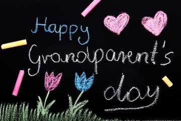 Happy Grandparents day card - Chalk drawing on blackboard 
