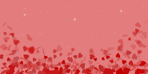 Falling red hearts on a pink background with stars - Valentine's Day, Mother's Day, Wedding