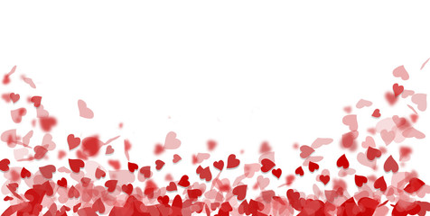 Falling red hearts on a white background with - Valentine's Day, Mother's Day, Wedding