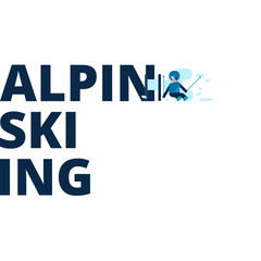 Vector inscription alpine skiing with a flat athlete. Winter sport. Kind of winter games. Stylish headline isolated on white background