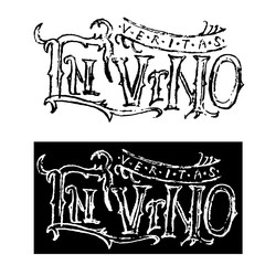 Fototapeta na wymiar In vino veritas Letterring cyrillic phrase. Coal or chalk stylised label