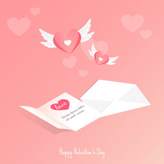 happy valentine's day,letter love card heart wings background vector