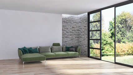 Modern bright interiors 3D rendering illustration