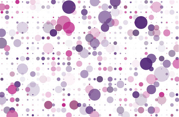 Violet, pink dotted background with circles, dots, point different size, scale. Halftone pattern. Vector illustration
