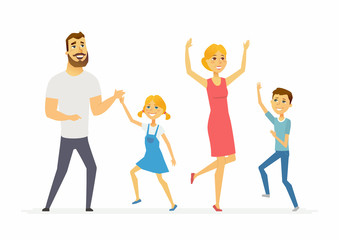 Happy family dancing - modern cartoon people characters illustration