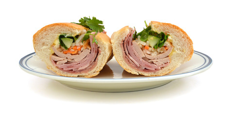 Closeup of sandwiches isolated in white plate on white backgroun