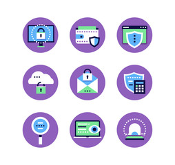 Information security, data protection - set of flat design style icons