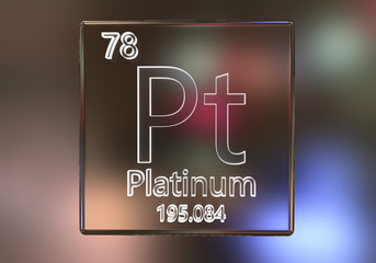 Platinum chemical element on colorful dark background, 3D illustration