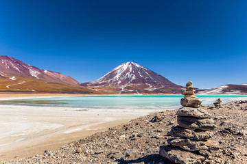 Landscape of the Green Lagoon in Eduardo Avaroa National Park, Bolivia