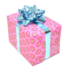 Pink gift box with ribbon and bow isolated on the white background, clipping path included