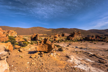 Fototapeta na wymiar Landscape of Lost Italy in Eduardo Avaroa National Park, Bolivia