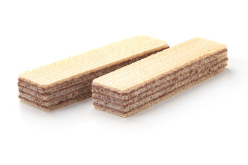 Wafer biscuit, close-up, isolated on white background.