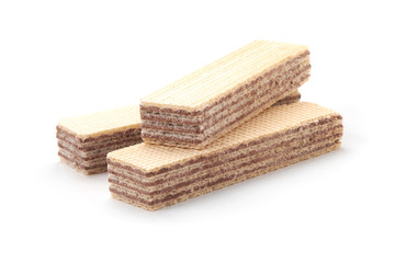 Wafer biscuit, close-up, isolated on white background.