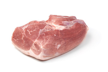 Raw pork meat, close-up, isolated on white background.