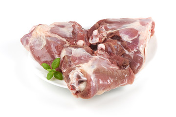 Raw turkey meat, close-up, isolated on white background.