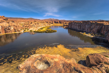 Eduardo Avaroa National Park - July 19, 2017: Panorama of the Black Lagoon in Eduardo Avaroa...