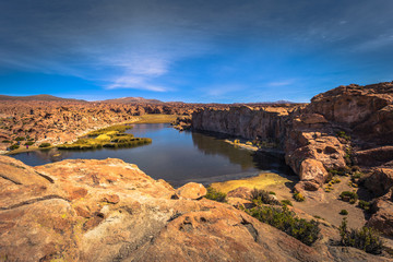Eduardo Avaroa National Park - July 19, 2017: Panorama of the Black Lagoon in Eduardo Avaroa...